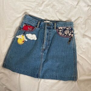 Marc Jacobs Blue Denim Skirt with Embroidered Patches